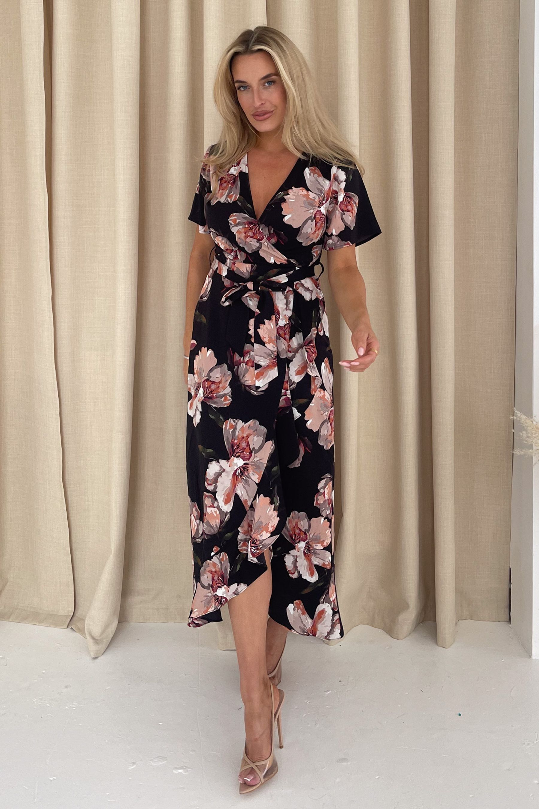 Buy Girl In Mind Black Large Floral Farren Wrap Maxi Dress from Next Canada