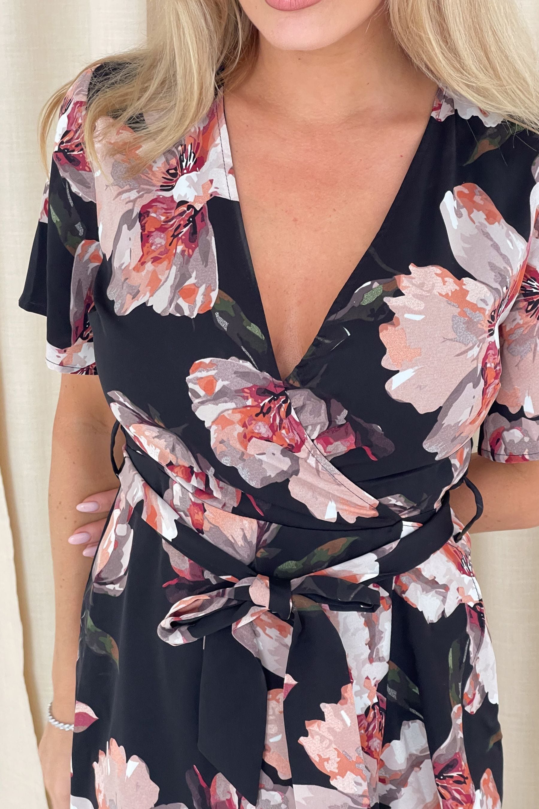 Buy Girl In Mind Black Large Floral Farren Wrap Maxi Dress from Next Canada
