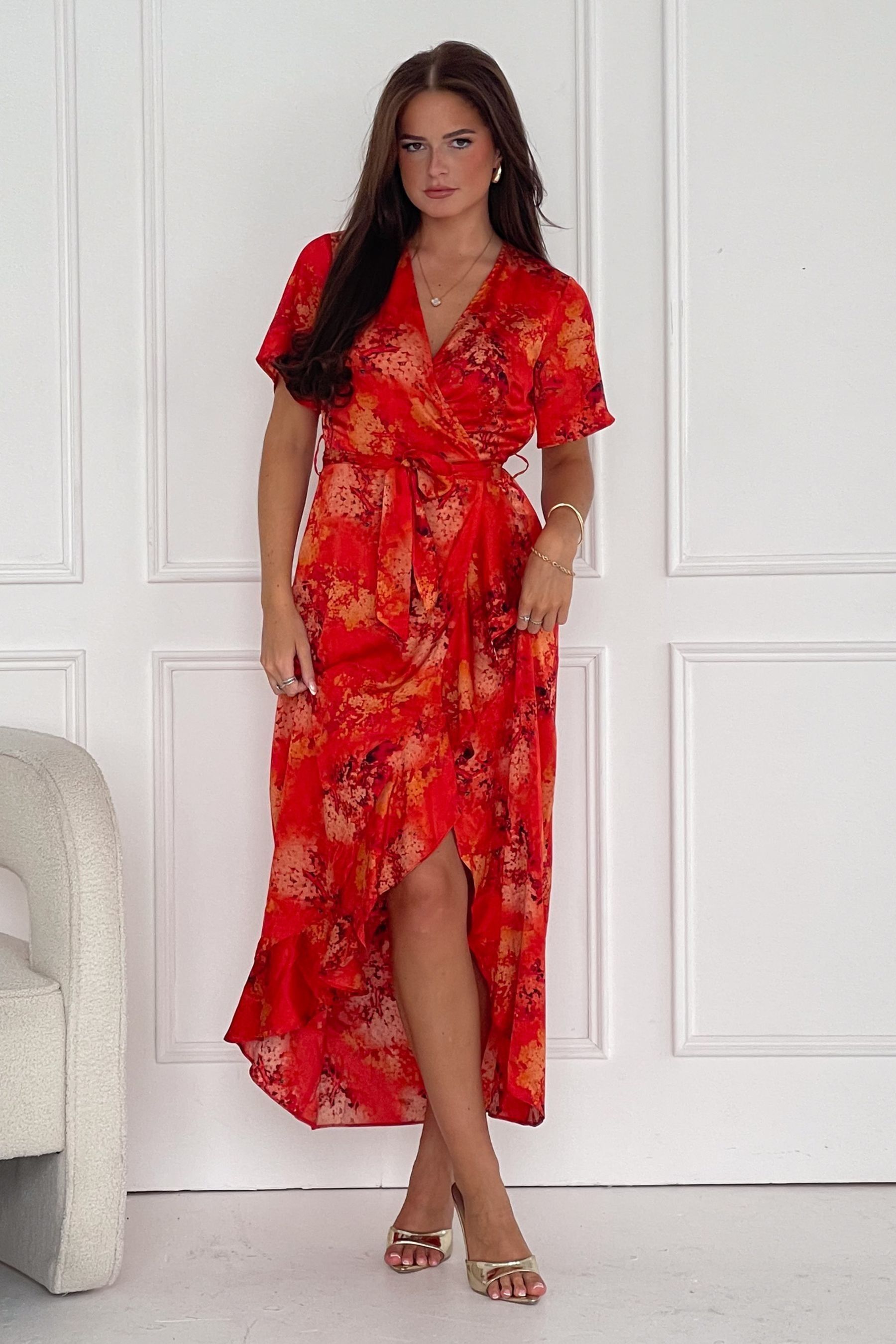 Girl In Mind Orange Red Farren Wrap Maxi Dress