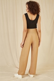 Yumi Brown Wide Leg Trousers With Front Buckle Detail - Image 3 of 4