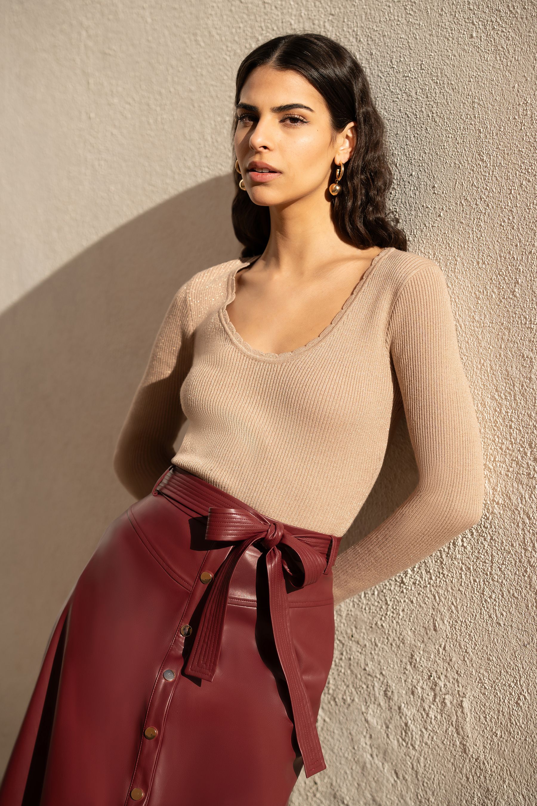 Buy Yumi Gold Metallic Knitted Ribbed Top from Next Malta