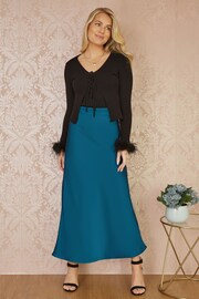 Yumi Blue Satin Midi Skirt - Image 1 of 4