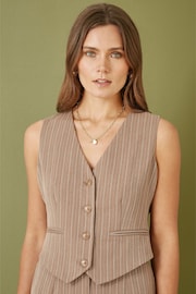 Yumi Brown Pinstripe Sustainable Cotton And Ramie Waist Coat Vest - Image 1 of 4