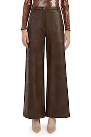 Bardot Brown Vegan Leather Wide Leg Trousers - Image 3 of 4