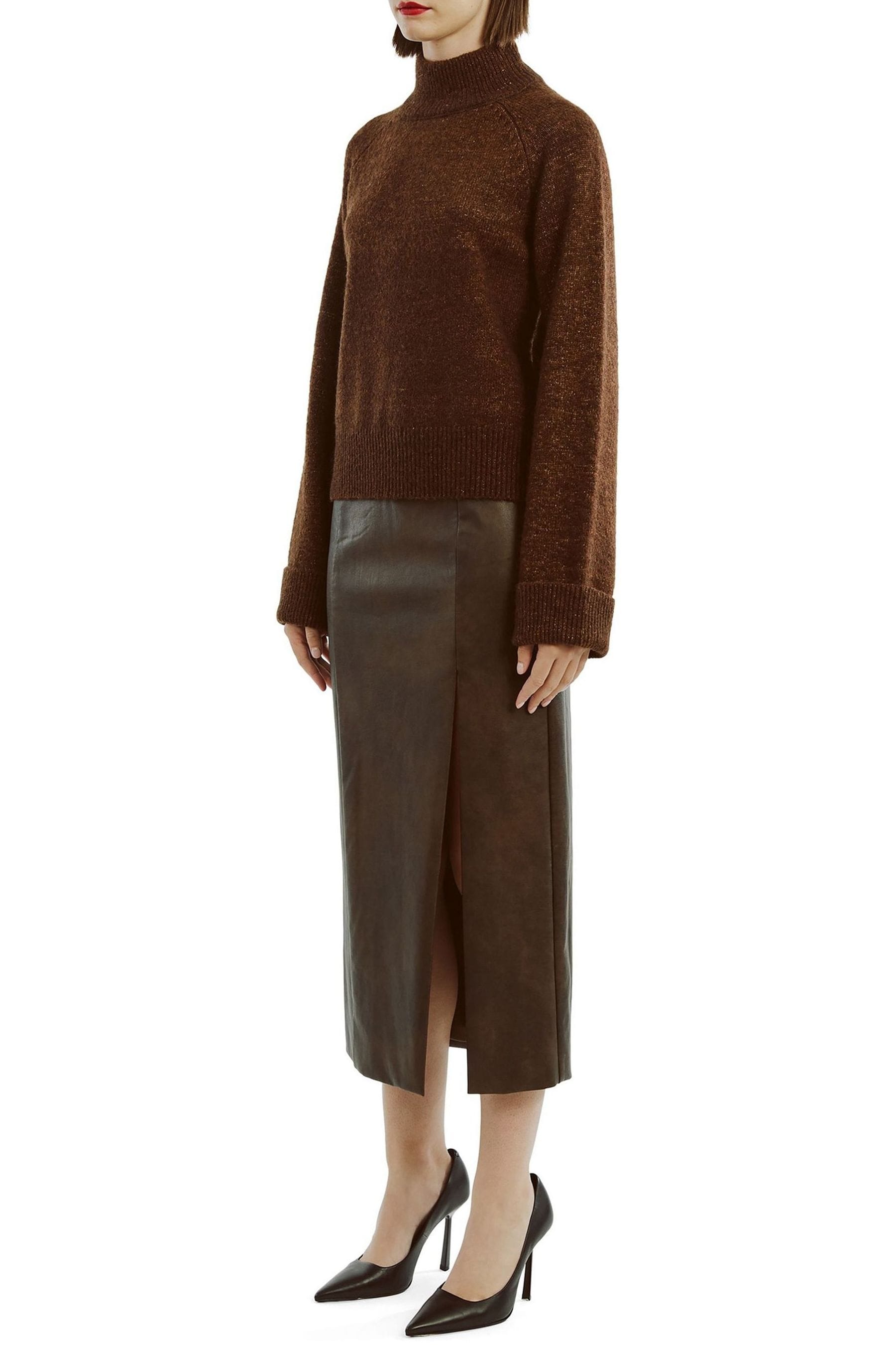 Bardot Brown Dante Vegan Leather Midi Skirt