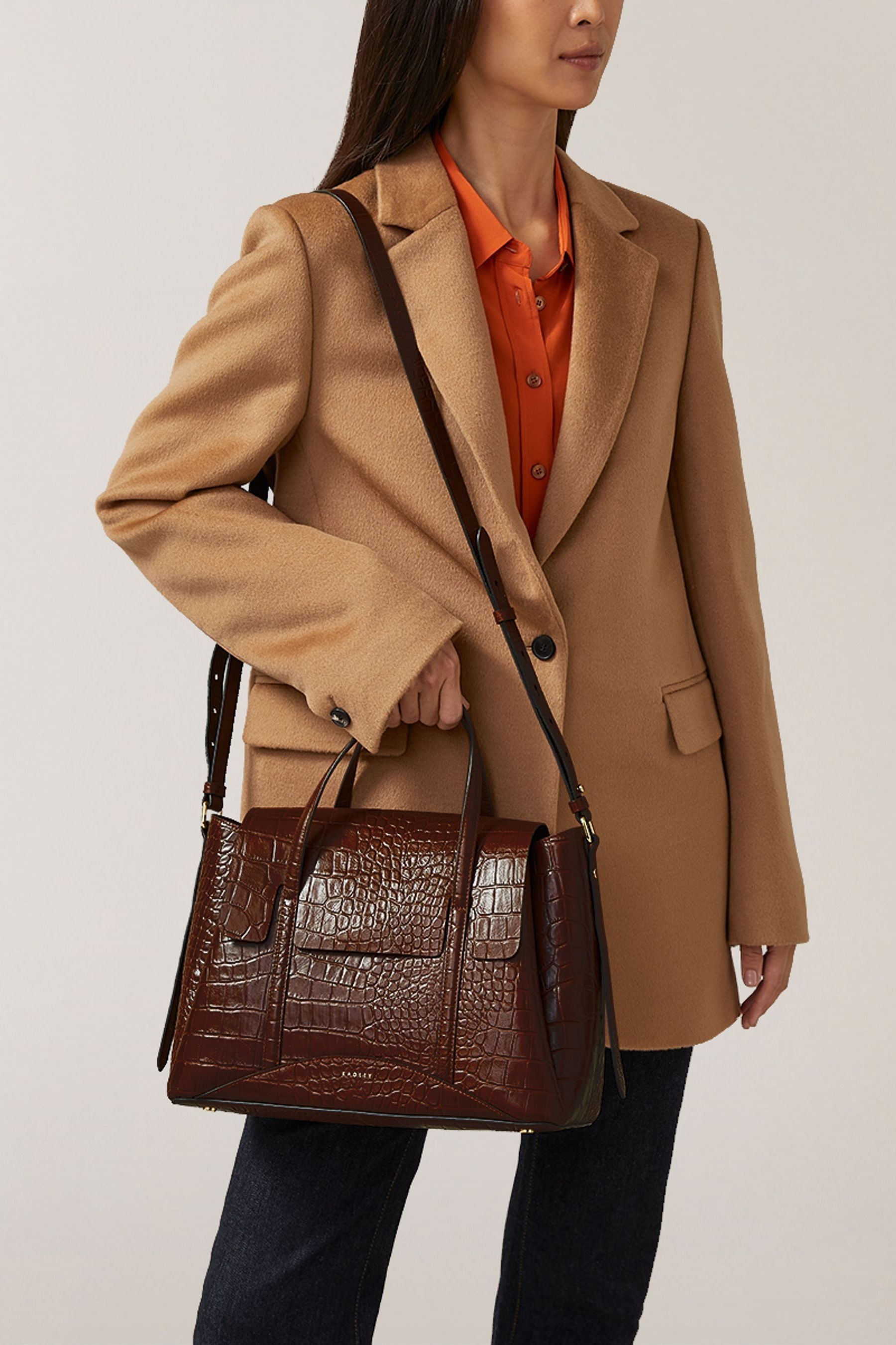 Buy Radley London Medium The Chancery Faux Croc Flapover Grab Brown Bag from Next Luxembourg