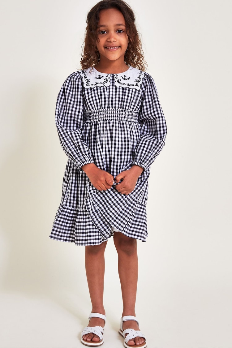 Monsoon Black Gingham Scallop Collar Dress - Image 1 of 4