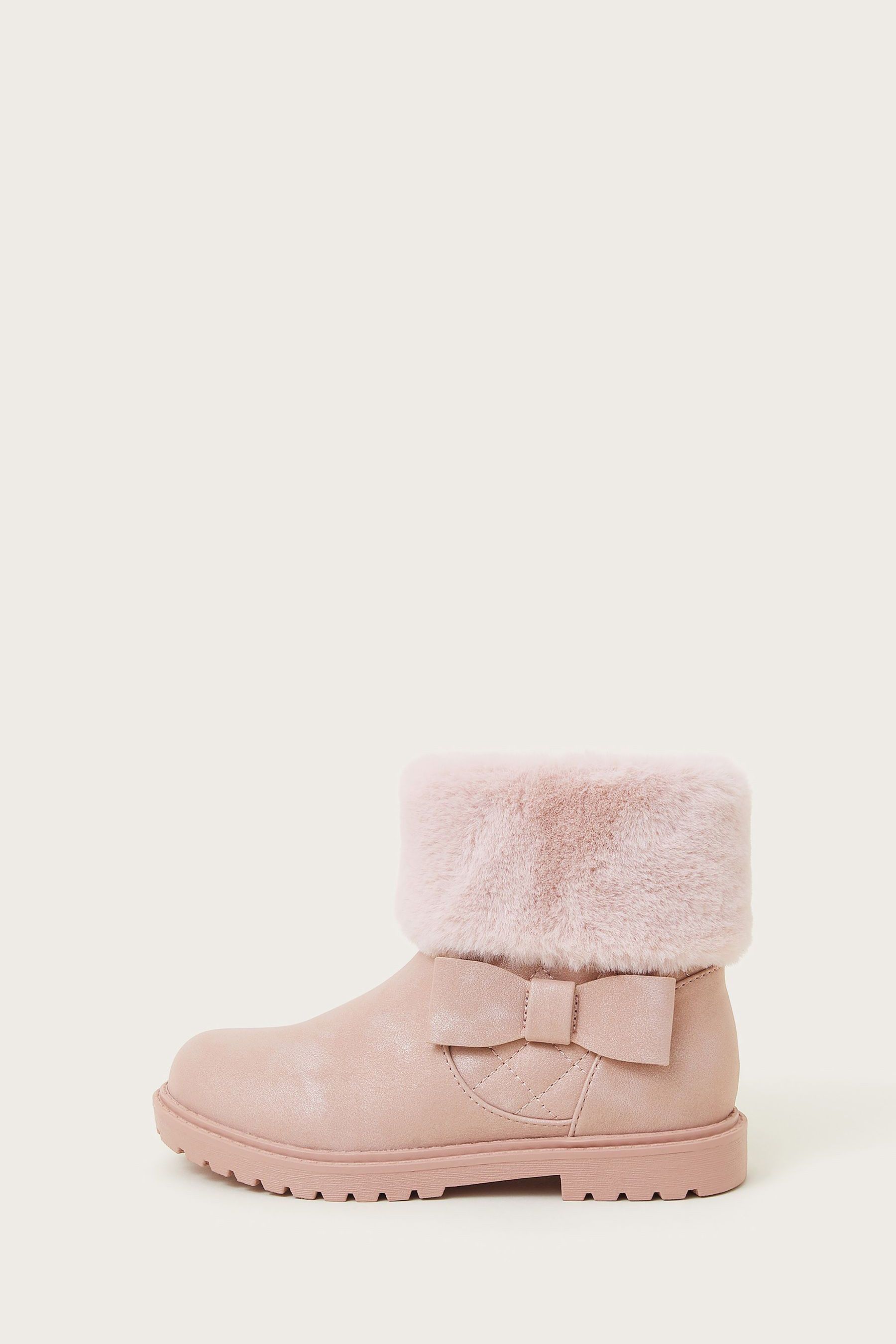 Buy Monsoon Pink Bow Faux Fur Cuff Boots from the Next UK online shop