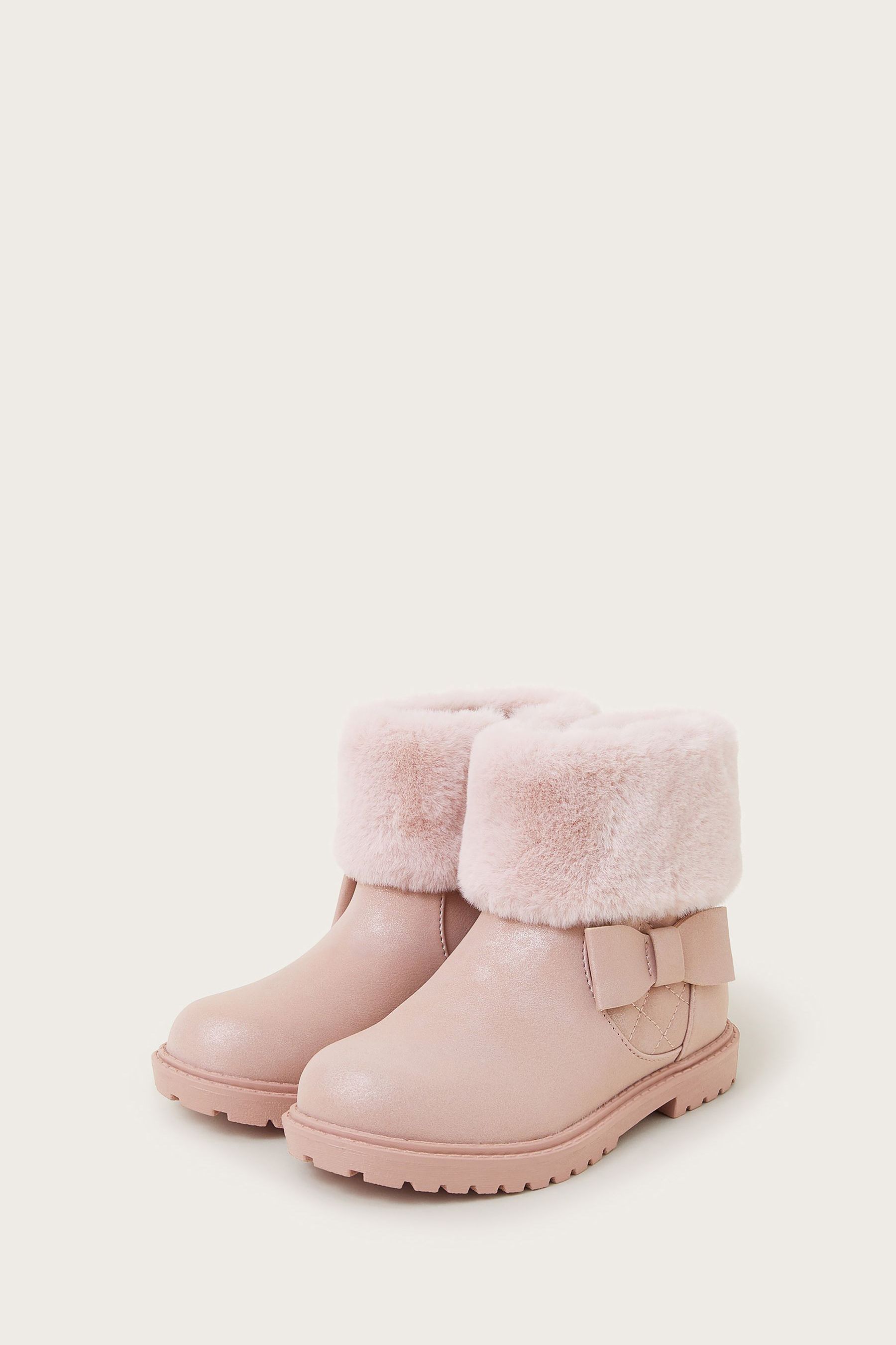 Buy Monsoon Pink Bow Faux Fur Cuff Boots from the Next UK online shop