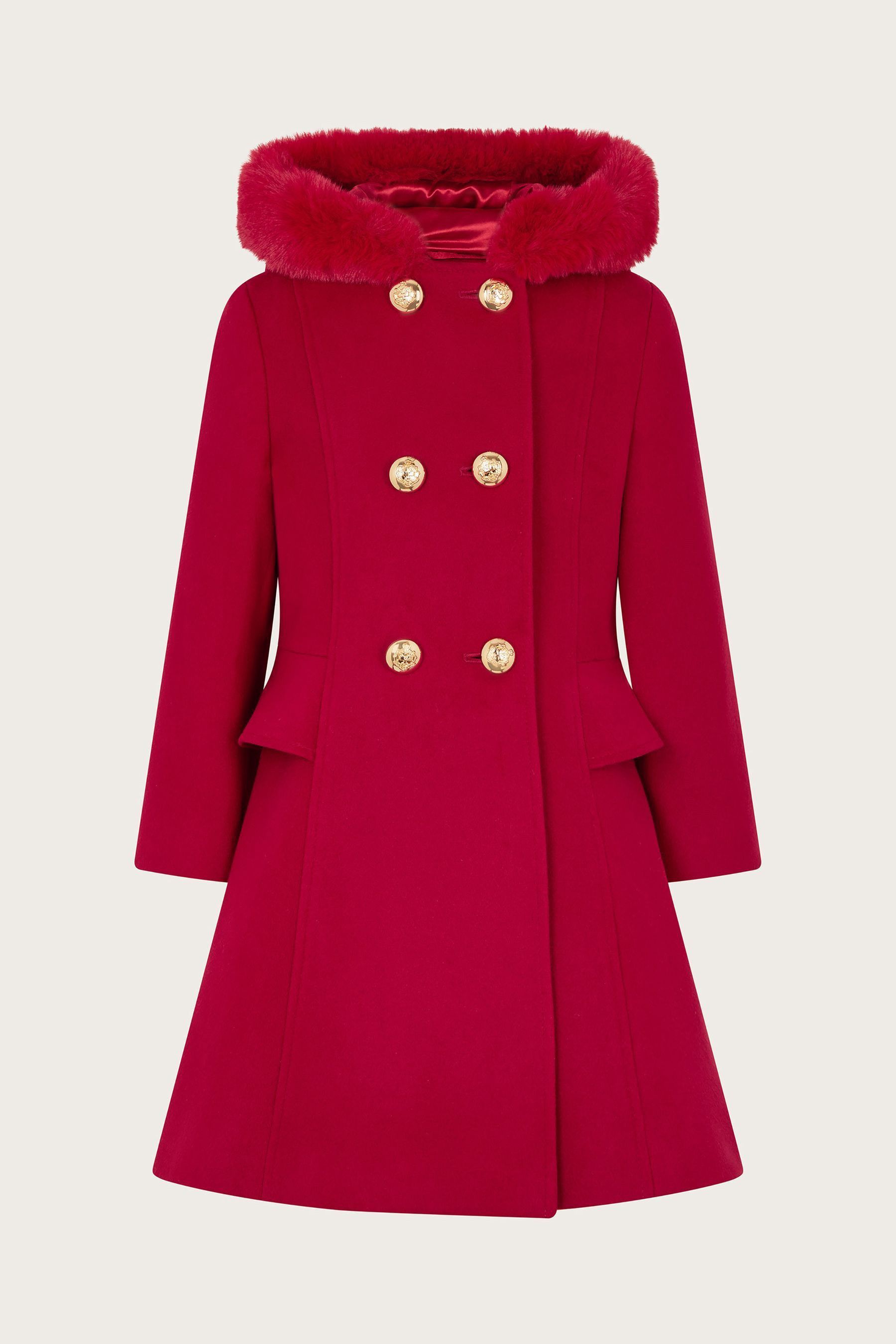 Buy Monsoon Red Double Breasted Faux Fur Hooded Coat from Next Luxembourg