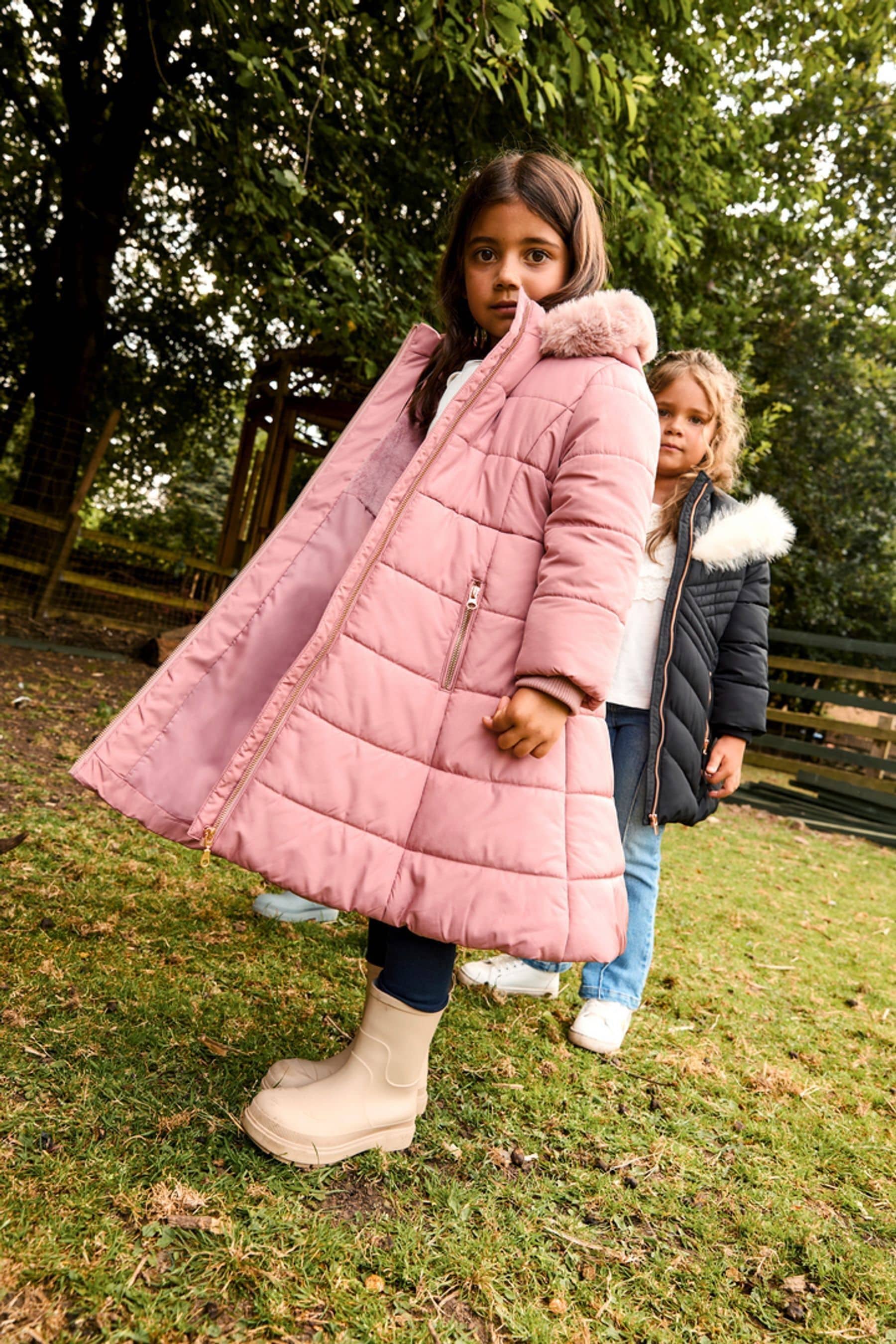 Buy Monsoon Pink Faux Fur Trim Hooded Puffer Coat from the Next UK online shop