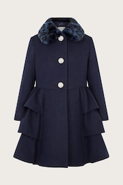 Monsoon Blue Faux Fur Collar Peplum Coat - Image 1 of 4