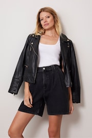 Mint Velvet Black Washed Pleated Denim Shorts - Image 2 of 8