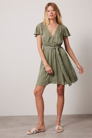 Mint Velvet Green Dark Wrap Mini Dress - Image 1 of 7