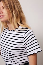 Mint Velvet White Cream Striped Scallop Trim T-Shirt - Image 3 of 8