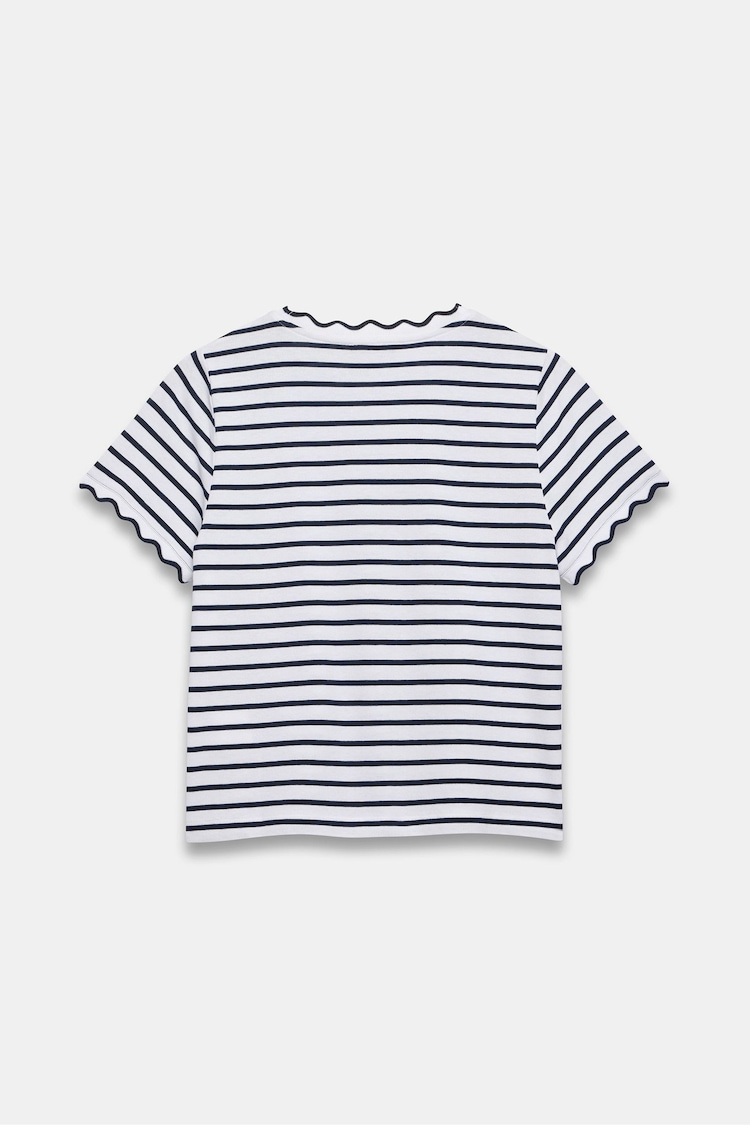 Mint Velvet White Cream Striped Scallop Trim T-Shirt - Image 8 of 8