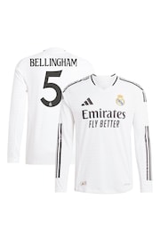 adidas White Real Madrid Home Authentic Long Sleeve Shirt 2024-25 - Image 1 of 3