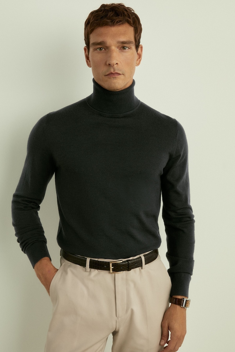 Reiss Dark Military Green Caine Merino Roll Neck Jumper - Image 1 of 6