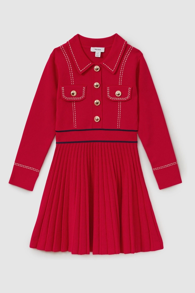 Reiss Red Sapna Knitted Contrast Stitch Dress - Image 2 of 5