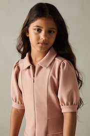 Reiss Pink Anna Senior Jersey Puff Sleeve Dress - Image 1 of 4