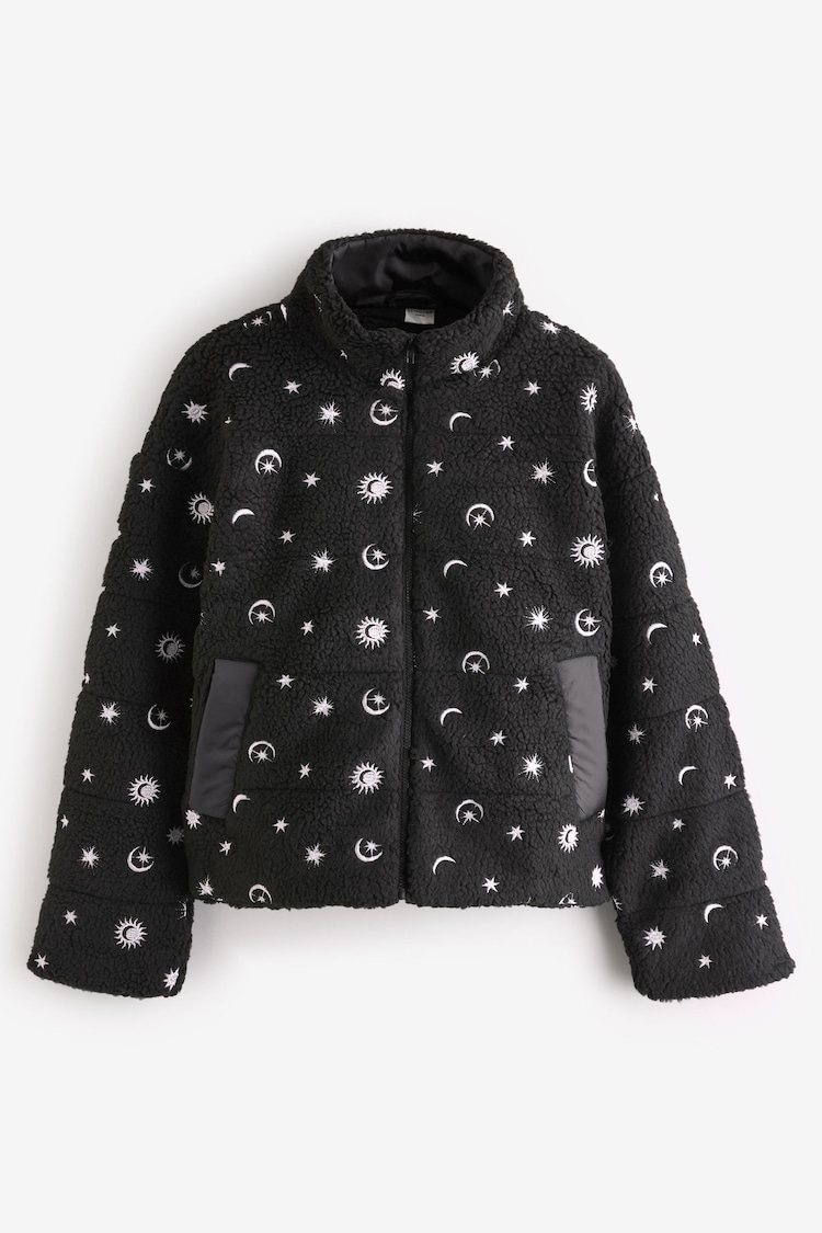 Black Sherpa Cropped Jacket with Embroidery - Image 1 of 1