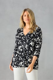 Live Unlimited Black Live Unlimited Curve Mono Floral Jersey Long Sleeve Black Blouse - Image 1 of 3