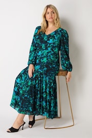 Live Unlimited Green Curve Multi Abstract Print Tiered Midaxi Dress - Image 3 of 4