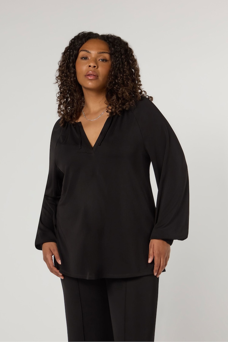 Live Unlimited Curve  Jersey V-Neck Raglan Sleeve Black Blouse - Image 1 of 3