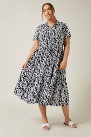 Evans Blue Markings Print Tiered Dress - Image 1 of 5