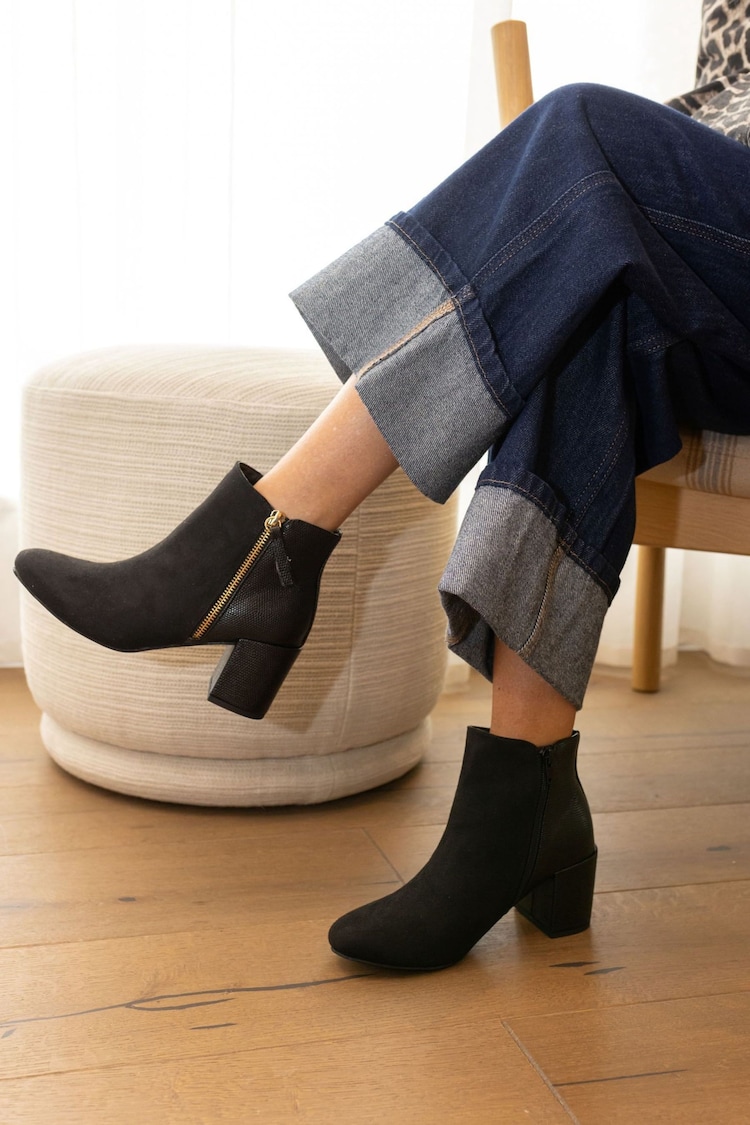 Novo Black Wide Fit Davion Zip Block Heel Ankle Boots - Image 1 of 6