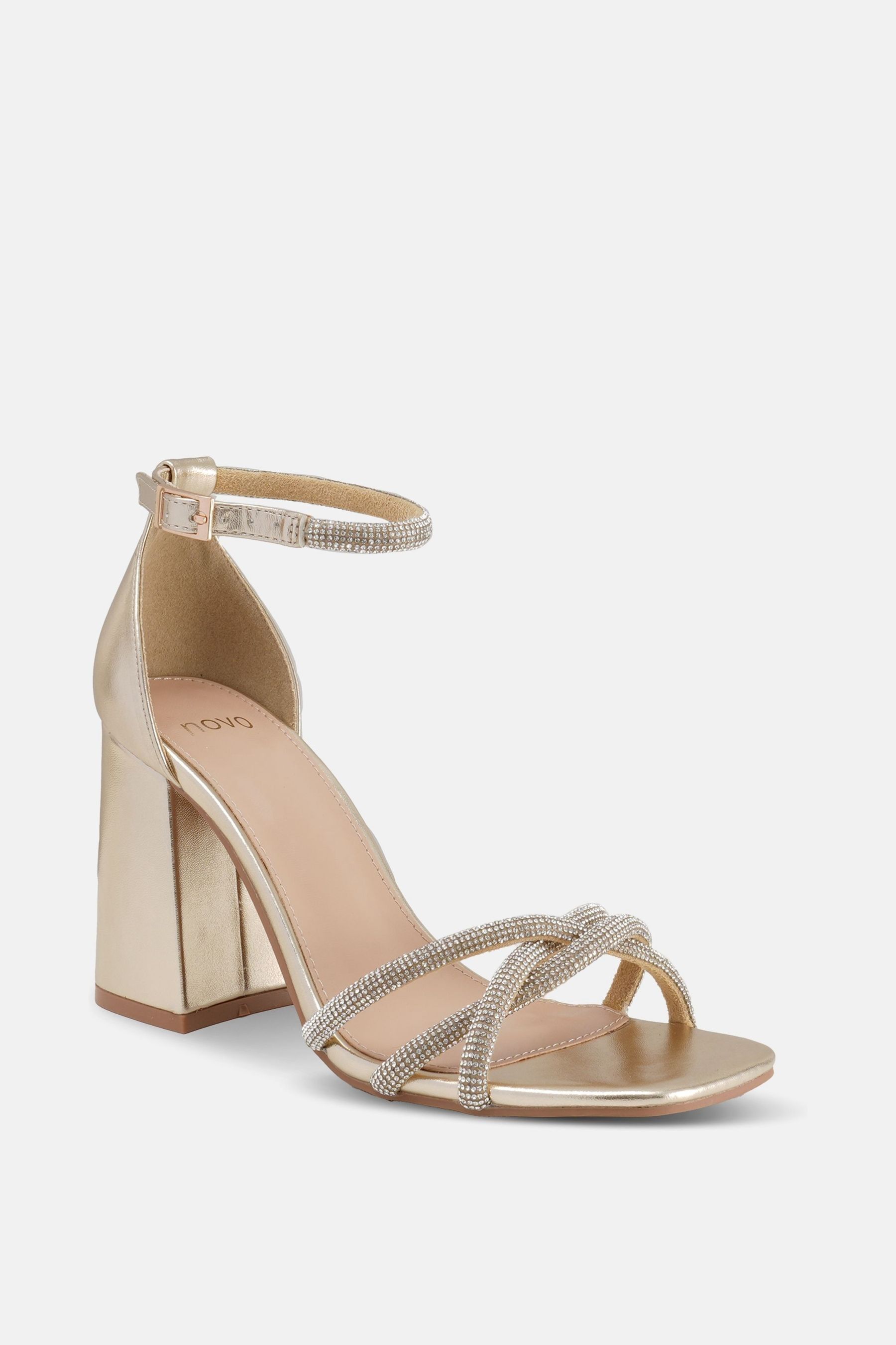 Novo Gold Cassia Diamante Block Heels