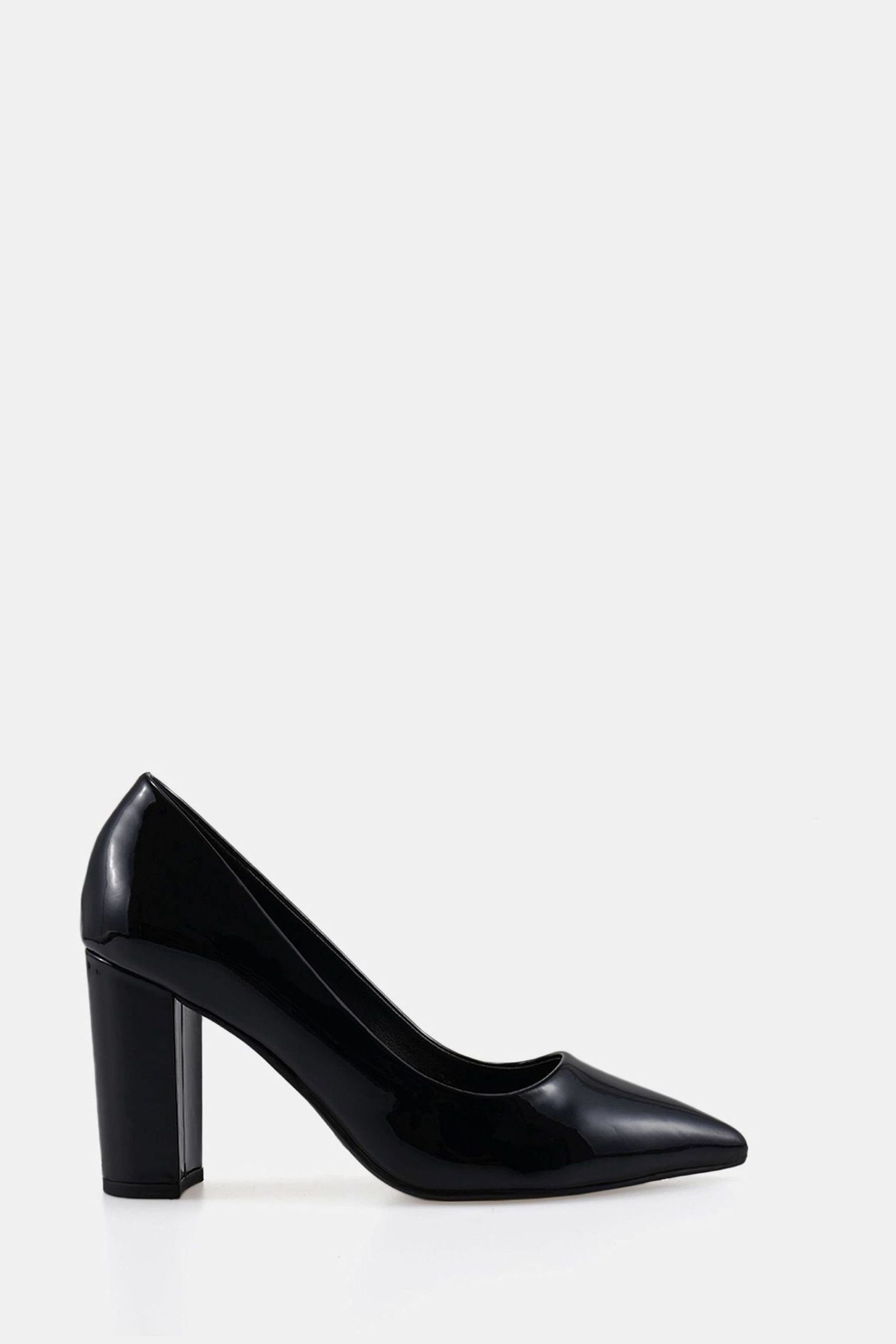 Buy Novo Black Patent Wide Fit Illiana Block Heel Point Court Shoes from the Next UK online shop