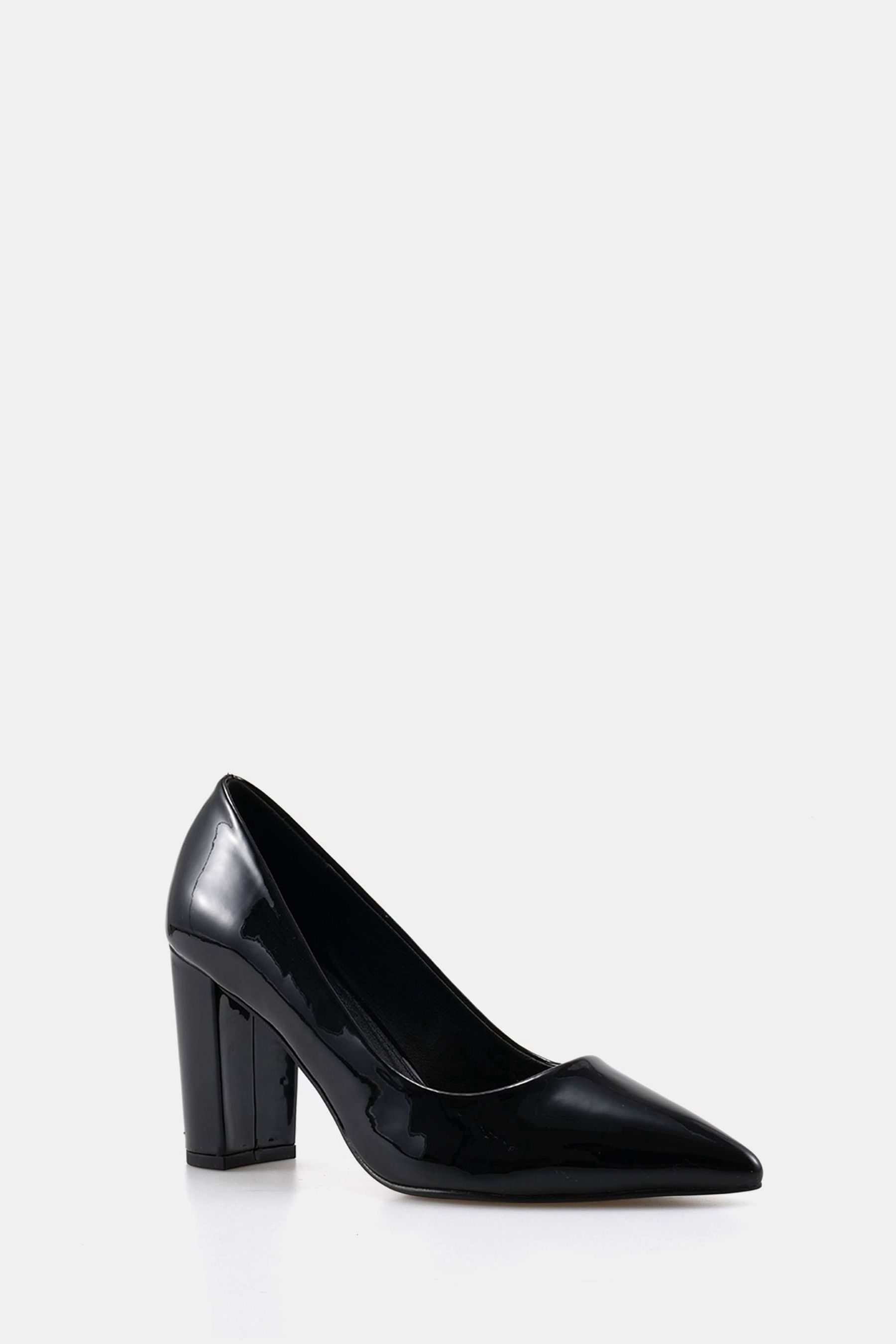 Buy Novo Black Patent Wide Fit Illiana Block Heel Point Court Shoes from the Next UK online shop