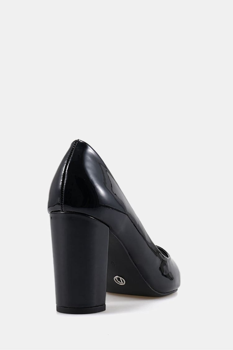 Novo Black Patent Wide Fit Illiana Block Heel Point Court Shoes - Image 6 of 6