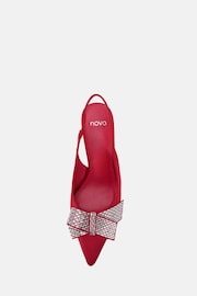 Novo Red Regular Fit Isernia Luxe Diamante Bow Slingback Court Shoes - Image 5 of 6