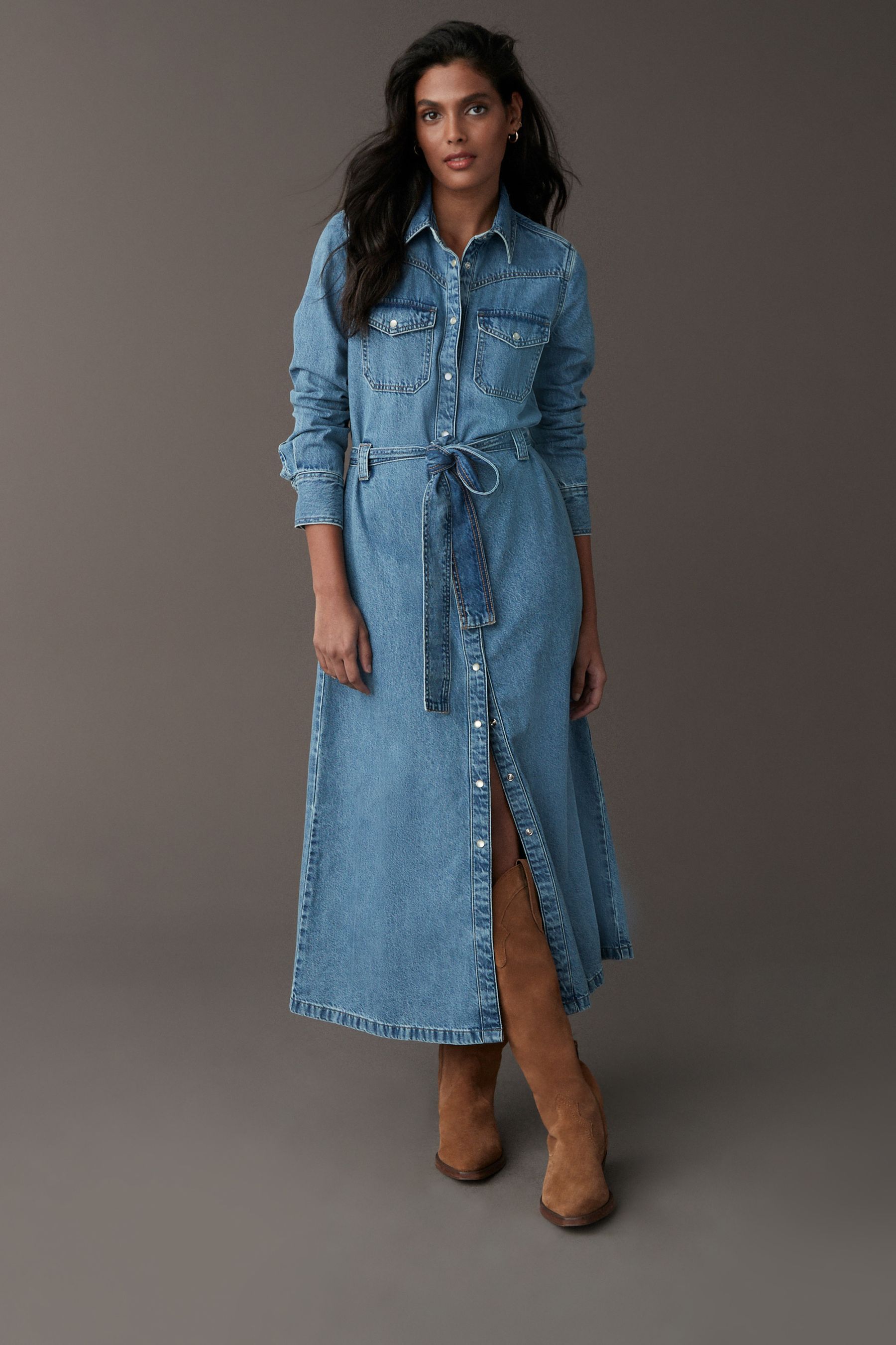 Western denim shirt dress top