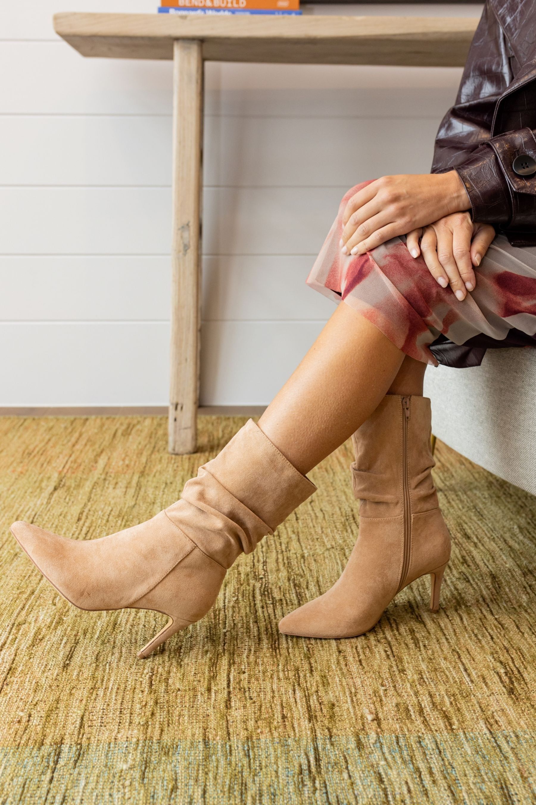 Mid calf ruched boots shop