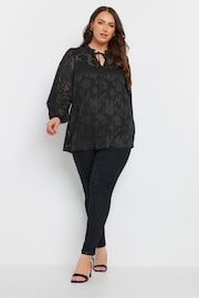 Yours Curve Black Coupe Tie Neck Blouse - Image 2 of 4