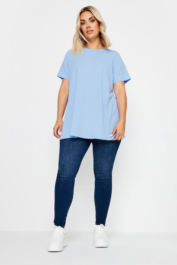 Yours Curve Blue Ribbed T-Shirt - Image 2 of 4