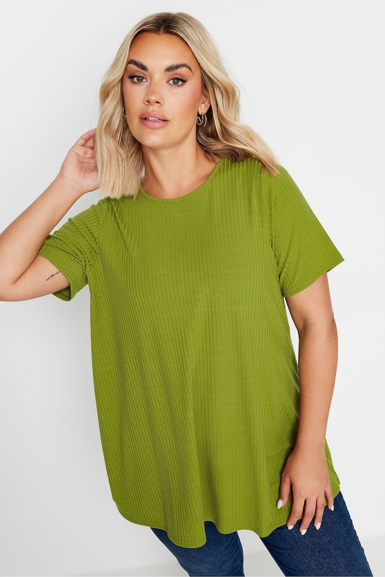 Yours Curve Green Ribbed T-Shirt - Image 1 of 4