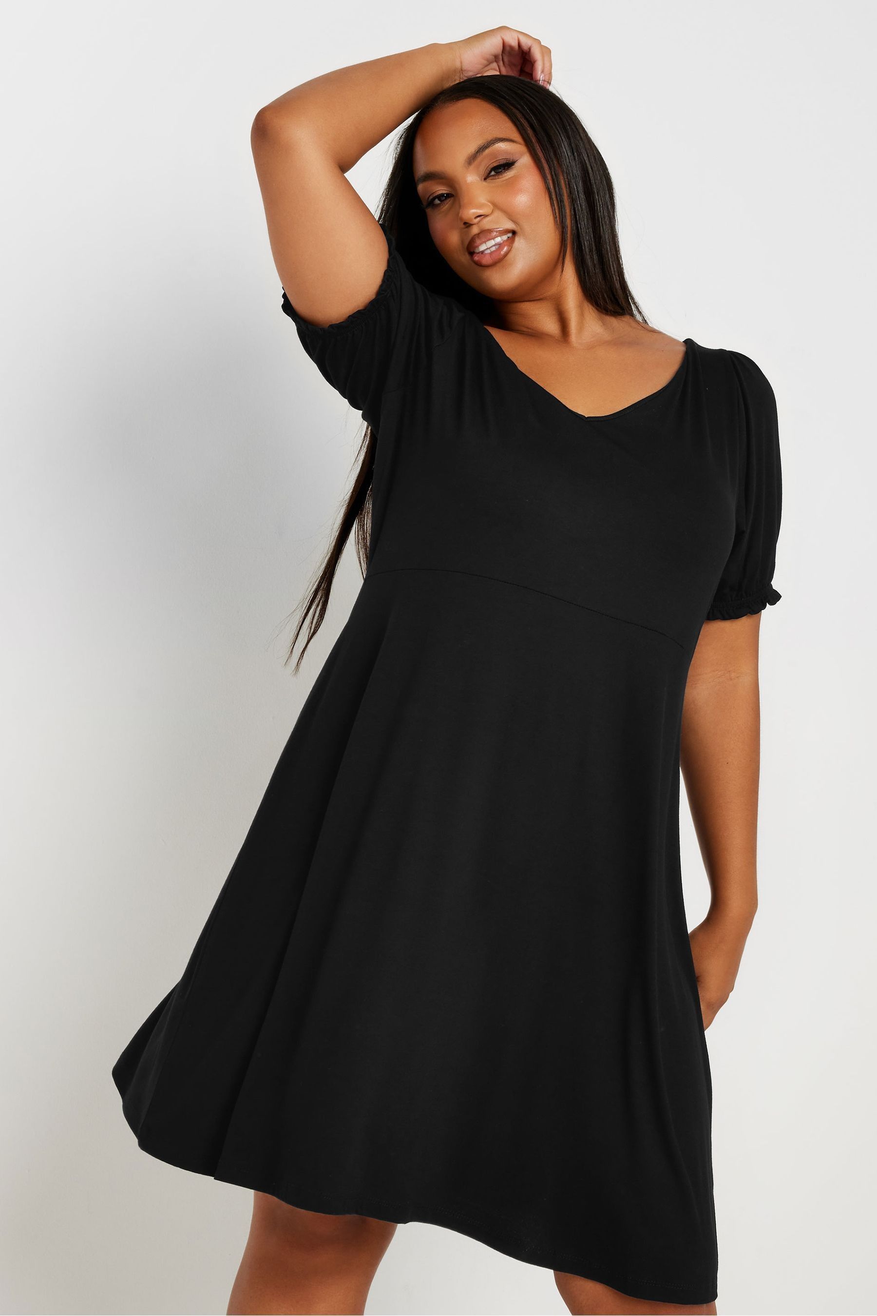 Buy Yours Curve Black Puff Sleeve Day Dress from Next Ireland