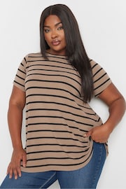 Yours Curve Brown Ribbed T-Shirt - Image 1 of 4