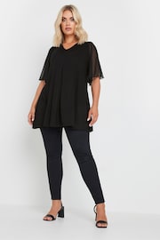 Yours Curve Black Pleated Front Mesh Sleeve Top - Image 1 of 5