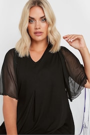 Yours Curve Black Pleated Front Mesh Sleeve Top - Image 4 of 5