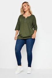 Yours Curve Green Pintuck Henley Top - Image 3 of 5