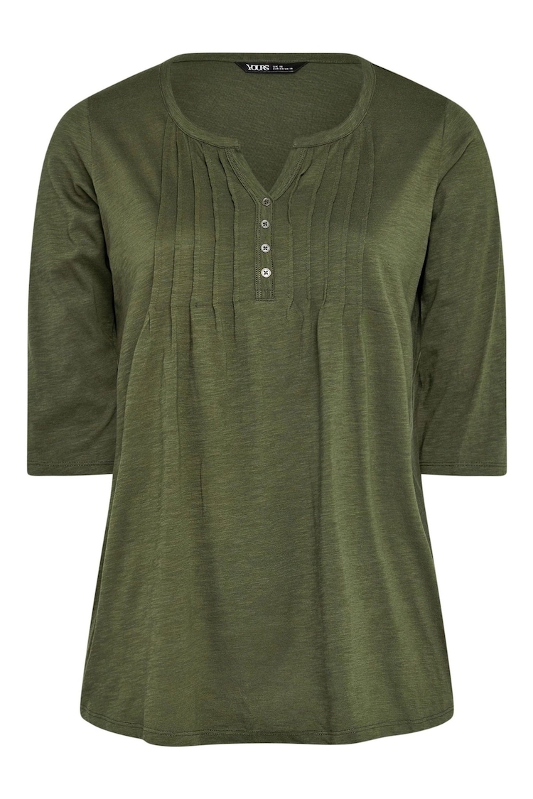 Yours Curve Green Pintuck Henley Top - Image 5 of 5