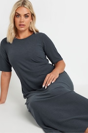 Yours Curve Grey Short Sleeve Ribbed Swing Maxi Dress - Image 1 of 5