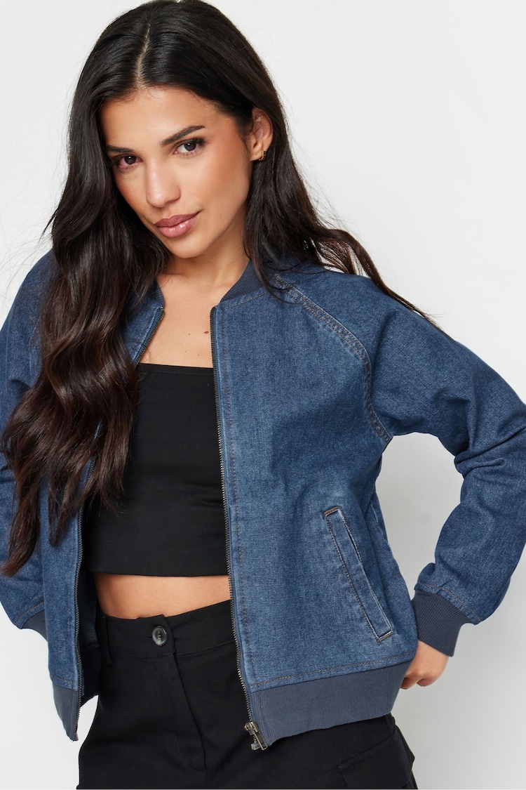 PixieGirl Petite Blue Denim Bomber Jacket - Image 1 of 5