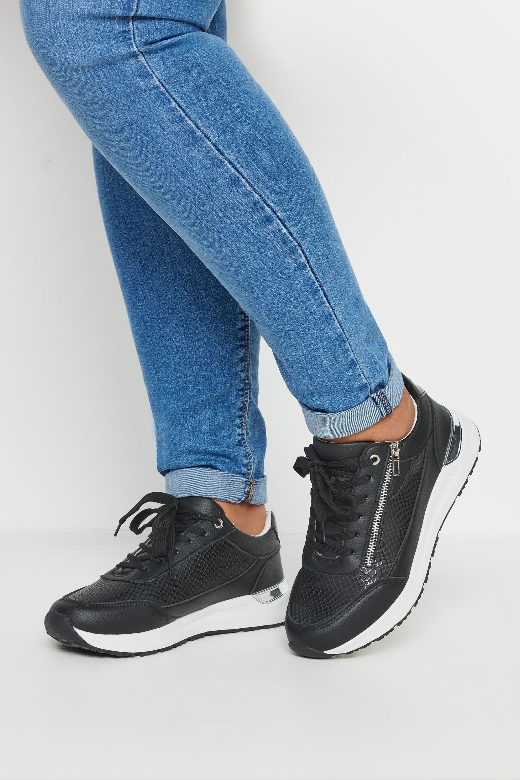Yours Curve Black Extra Wide Fit Zip Trainers