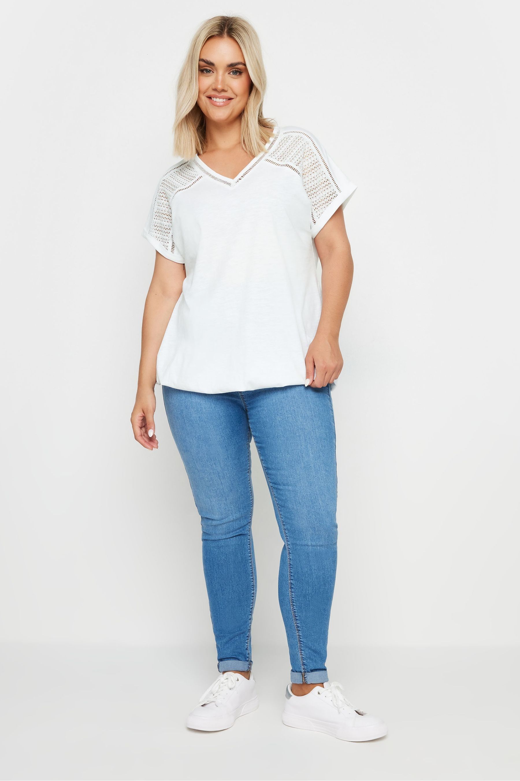 Buy Yours Curve White Grown On Sleeve Bubble Hem Crochet 100 Cotton Top from the Next UK online shop